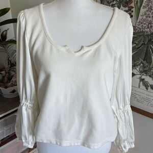 Anthropologie Cream Blouse with Ruched Sleeves Large